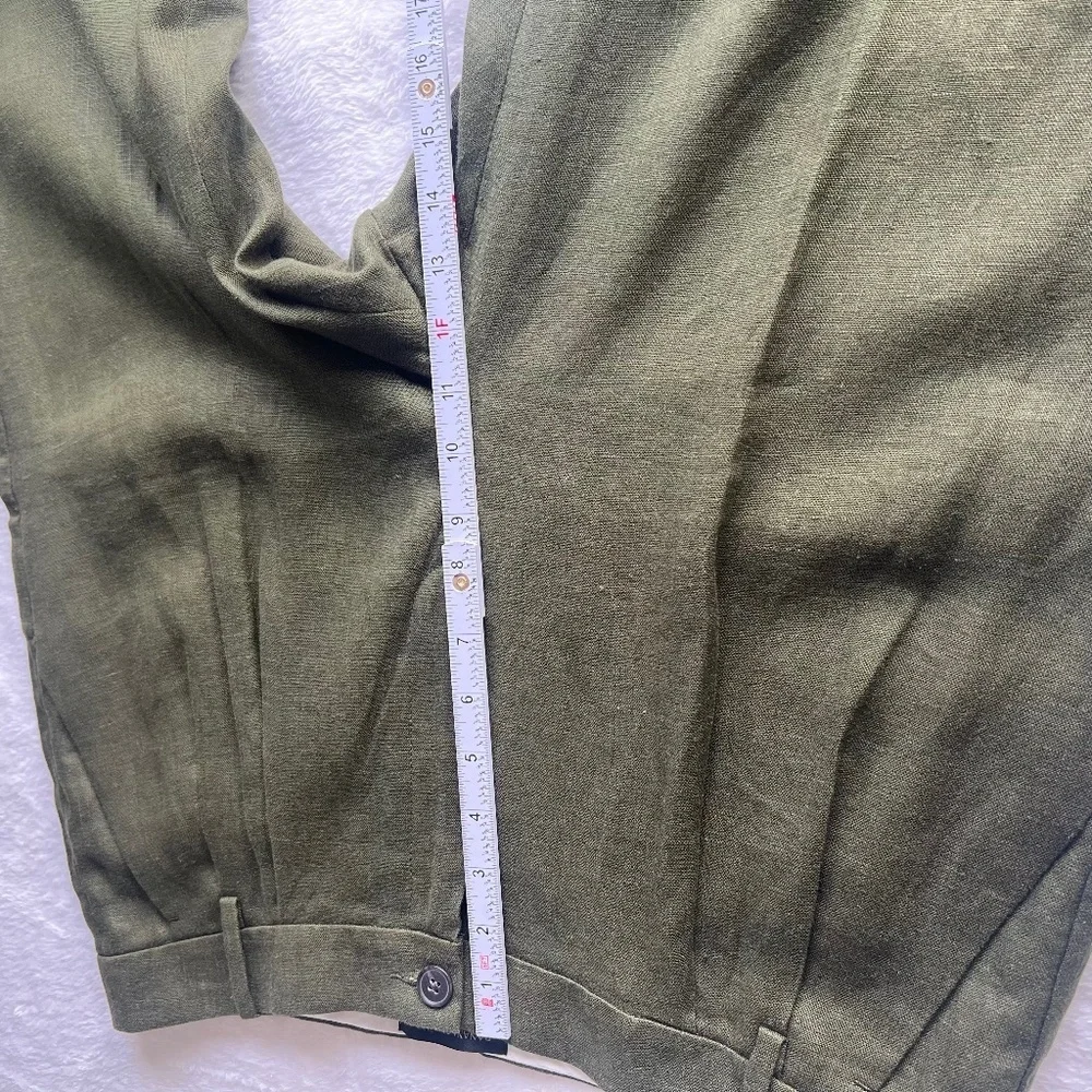 Banana Republic High Rise Palma Straight Leg Linen Pant Size 12 in Olive Green